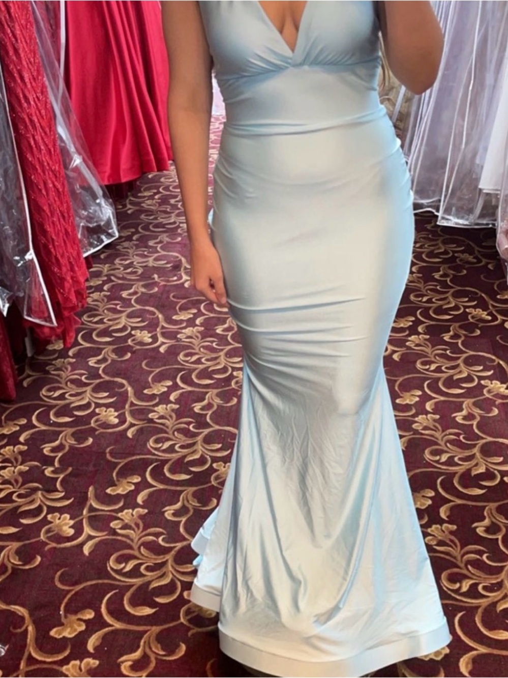 Elegant Pale Blue V-Neck Mermaid Prom Gown